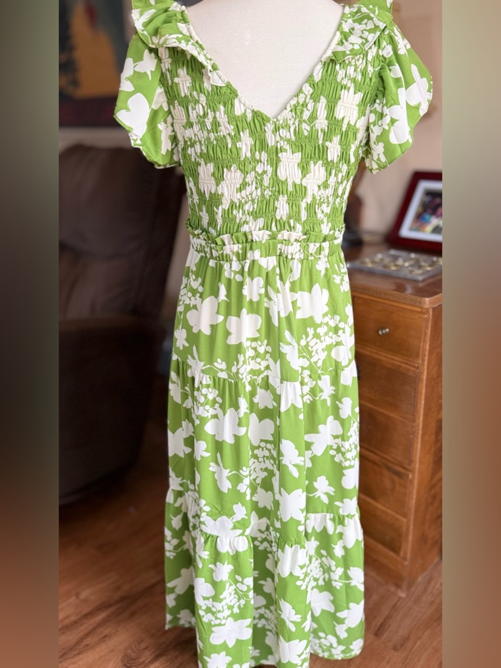 NWT Umgee Olive Floral Midi Dress - Picture 8 of 9